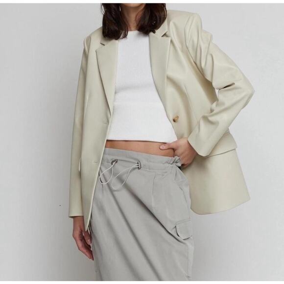 Oak + Fort Vegan Leather Oversized Blazer XXS Cream - Picture 2 of 8